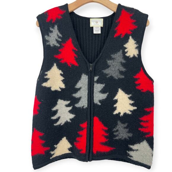 Vintage SUSAN BRISTOL | M | Womens Wool Sweater Vest Christmas Tress Winter - Picture 1 of 4
